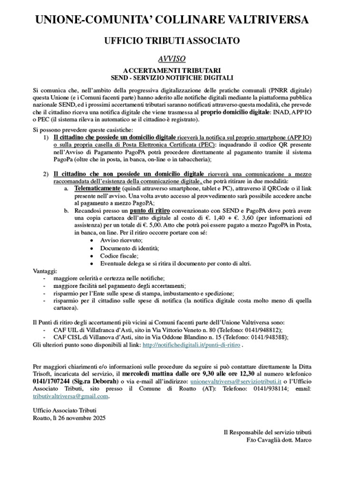 Avviso accertamenti tributari con SEND