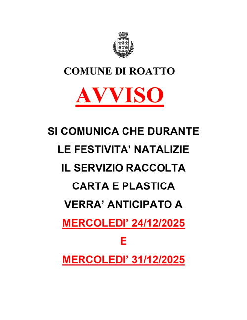 Avviso modifica giorni raccolta carta e plastica